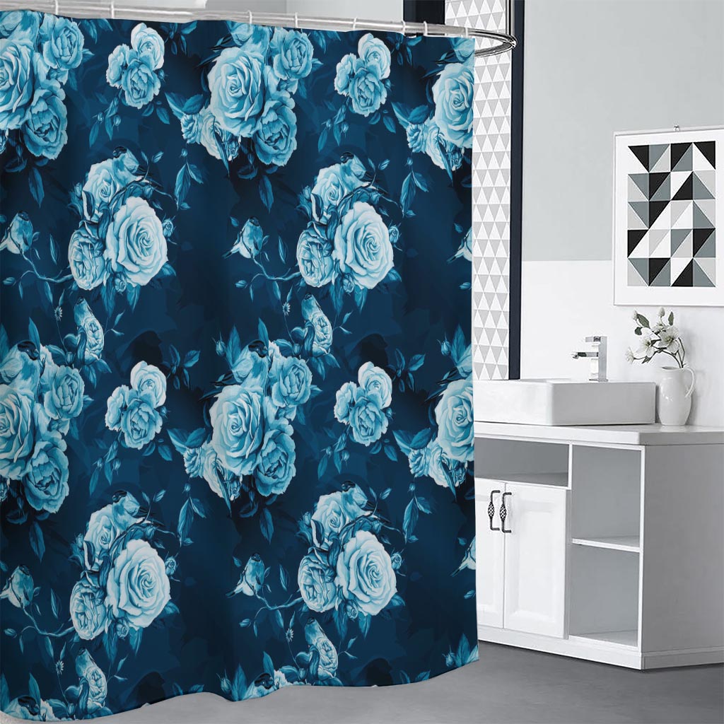 Blue Rose Floral Flower Pattern Print Shower Curtain