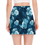 Blue Rose Floral Flower Pattern Print Side Slit Mini Skirt