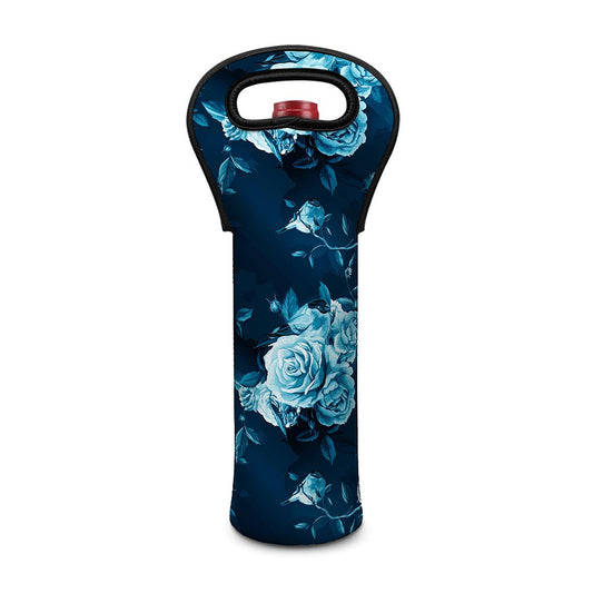 Blue Rose Floral Flower Pattern Print Single Neoprene Wine Tote