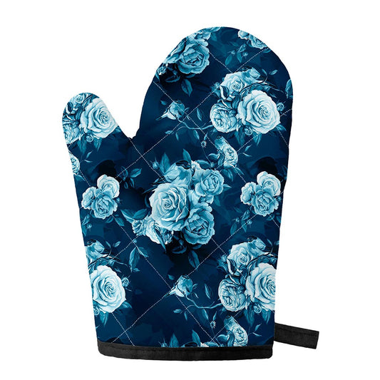 Blue Rose Floral Flower Pattern Print Single Oven Mitt