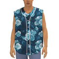 Blue Rose Floral Flower Pattern Print Sleeveless Baseball Jersey
