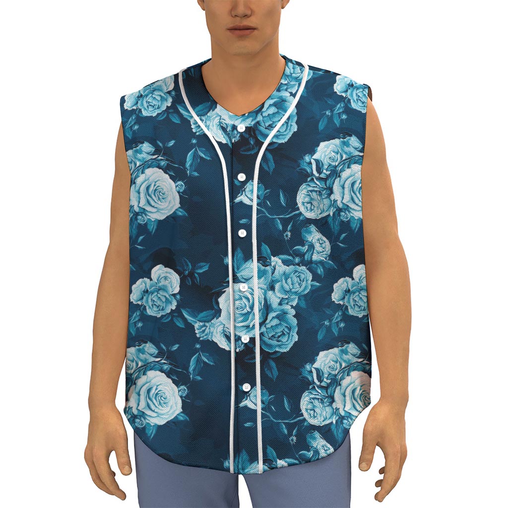 Blue Rose Floral Flower Pattern Print Sleeveless Baseball Jersey