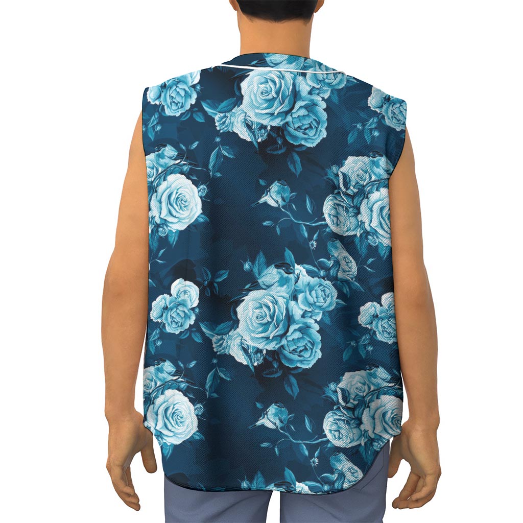 Blue Rose Floral Flower Pattern Print Sleeveless Baseball Jersey