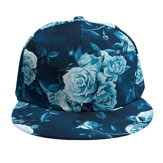Blue Rose Floral Flower Pattern Print Snapback Cap