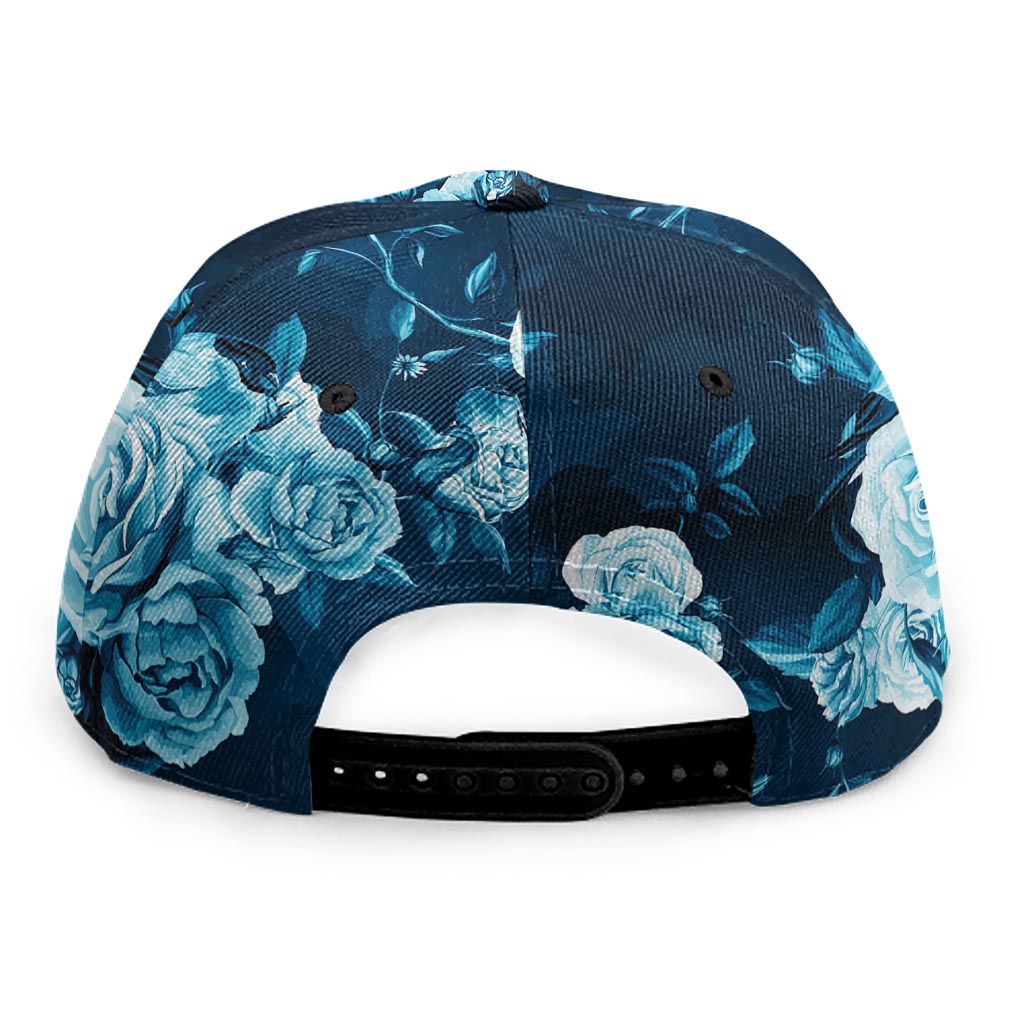 Blue Rose Floral Flower Pattern Print Snapback Cap