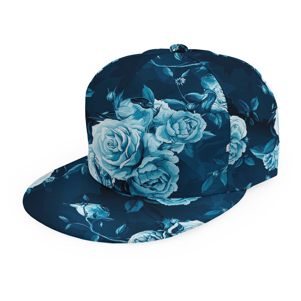 Blue Rose Floral Flower Pattern Print Snapback Cap