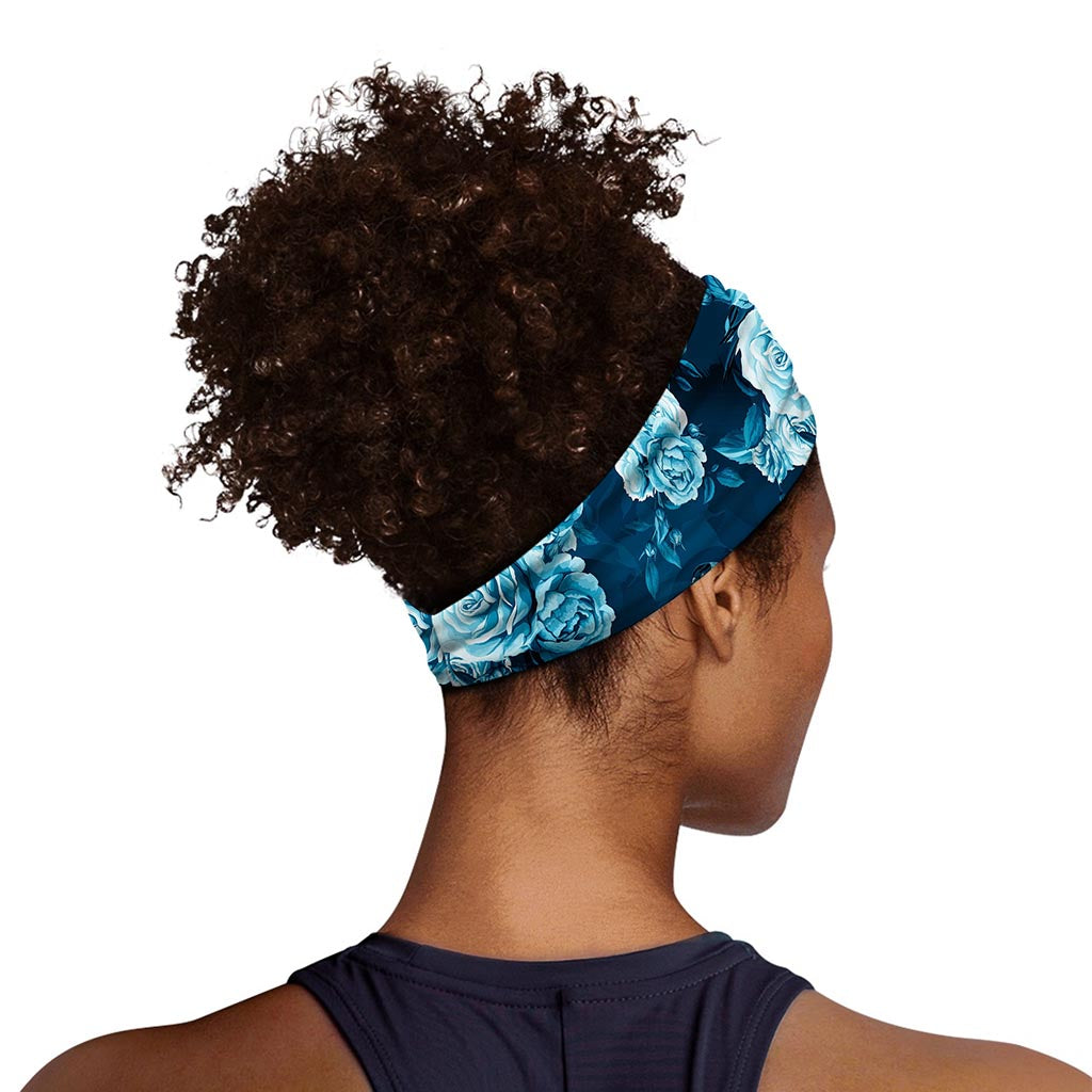 Blue Rose Floral Flower Pattern Print Sports Headband