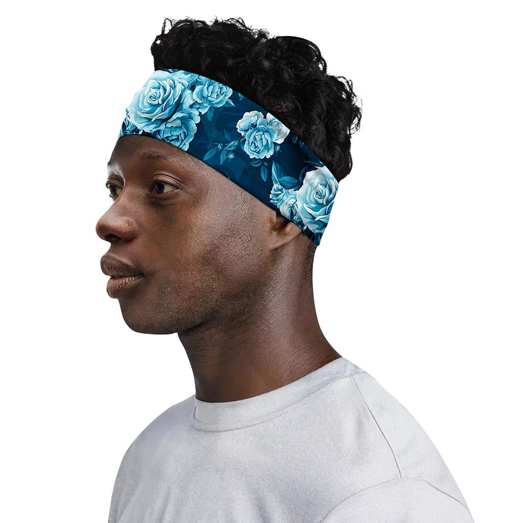 Blue Rose Floral Flower Pattern Print Sports Headband