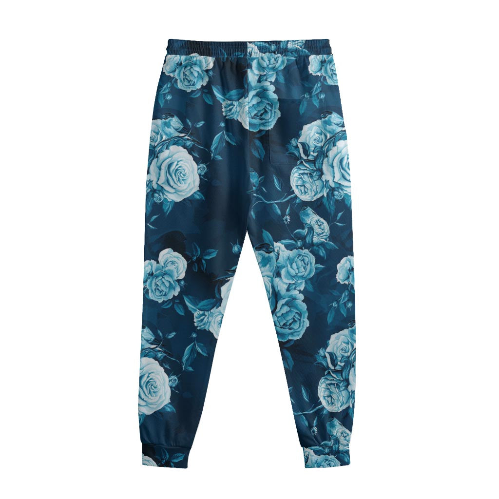 Blue Rose Floral Flower Pattern Print Sweatpants