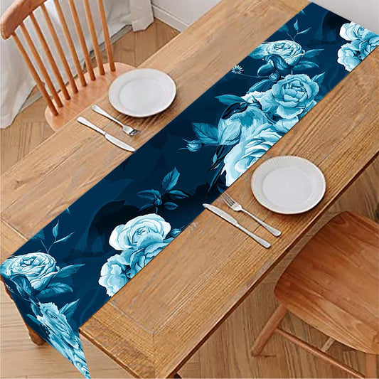Blue Rose Floral Flower Pattern Print Table Runner