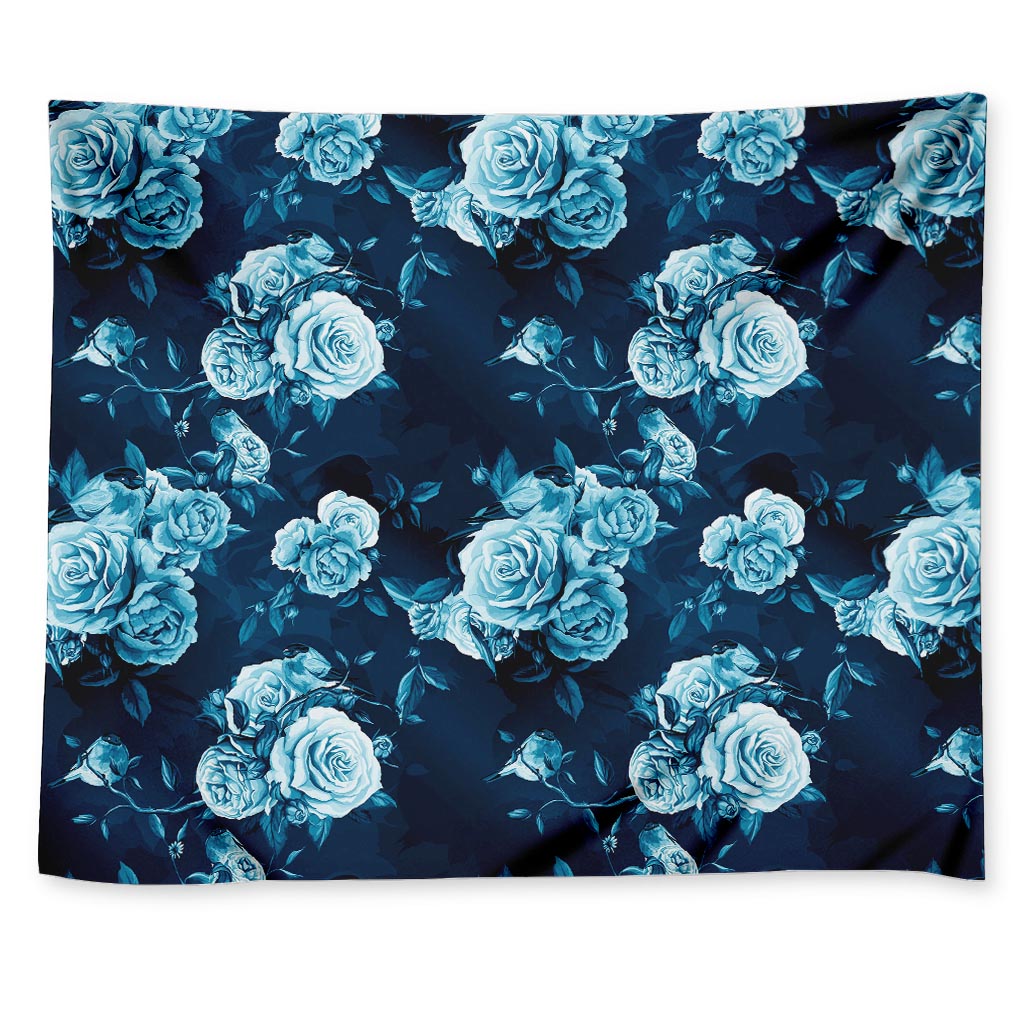 Blue Rose Floral Flower Pattern Print Tapestry