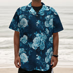 Blue Rose Floral Flower Pattern Print Textured Short Sleeve Shirt
