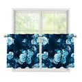 Blue Rose Floral Flower Pattern Print Tier Curtains