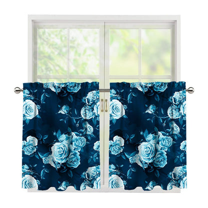 Blue Rose Floral Flower Pattern Print Tier Curtains