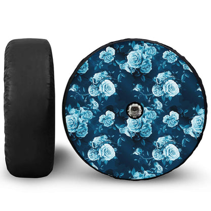 Blue Rose Floral Flower Pattern Print Tire Cover With Camera Hole