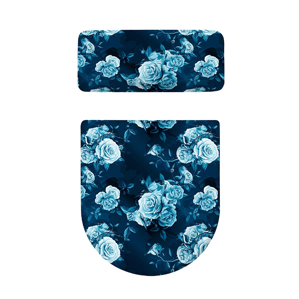 Blue Rose Floral Flower Pattern Print Toilet Lid And Tank Cover Set