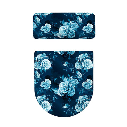 Blue Rose Floral Flower Pattern Print Toilet Lid And Tank Cover Set