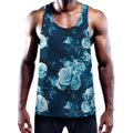 Blue Rose Floral Flower Pattern Print Men's Workout Tank Top