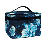 Blue Rose Floral Flower Pattern Print Travel Makeup Bag