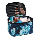Blue Rose Floral Flower Pattern Print Travel Makeup Bag