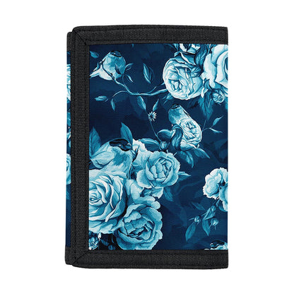 Blue Rose Floral Flower Pattern Print Trifold Wallet