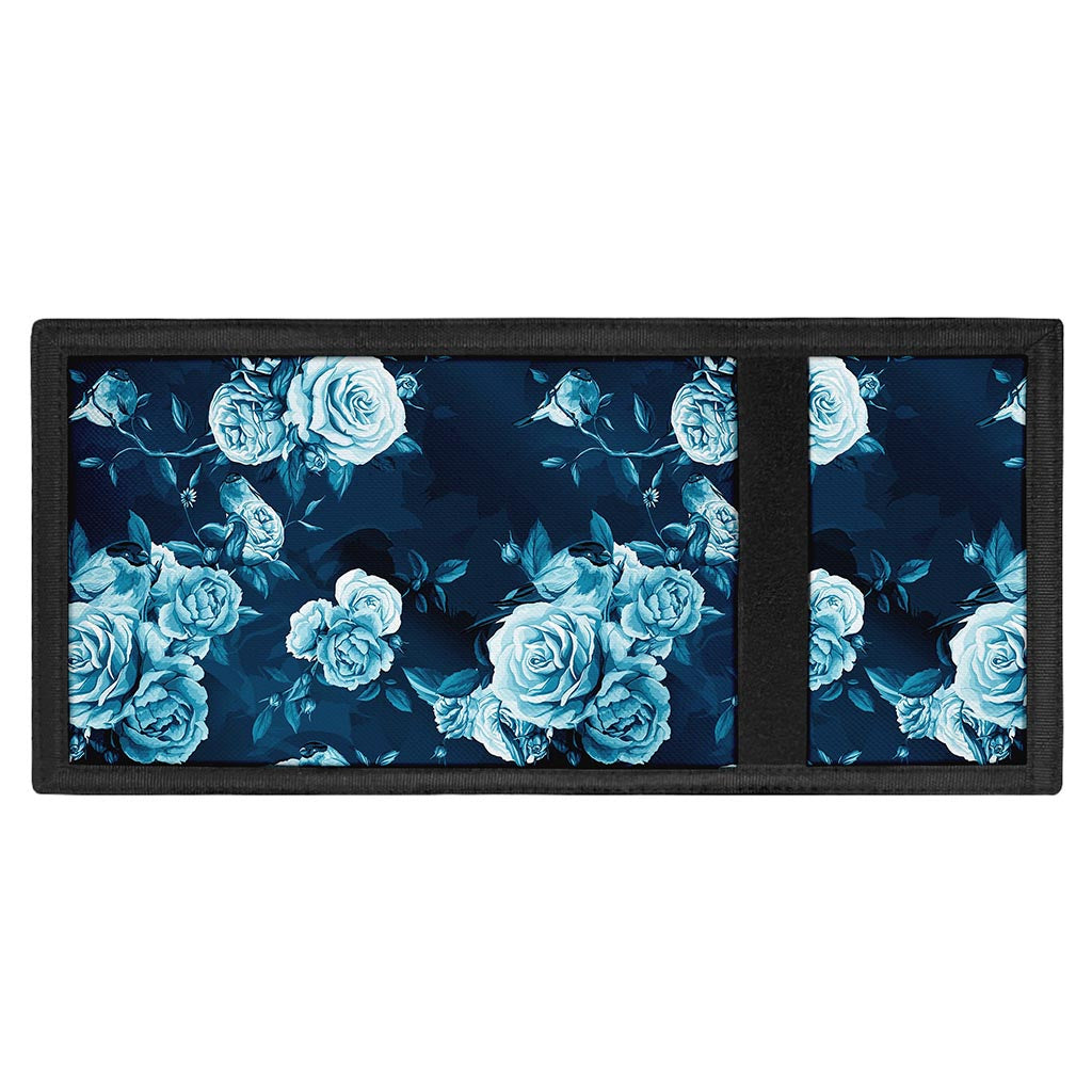 Blue Rose Floral Flower Pattern Print Trifold Wallet