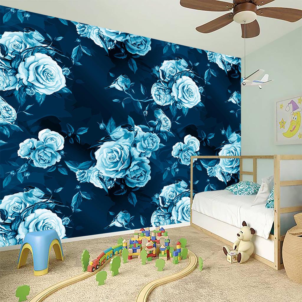 Blue Rose Floral Flower Pattern Print Wall Sticker