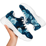 Blue Rose Floral Flower Pattern Print White Chunky Shoes