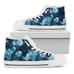 Blue Rose Floral Flower Pattern Print White High Top Sneakers