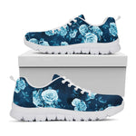 Blue Rose Floral Flower Pattern Print White Running Shoes