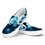 Blue Rose Floral Flower Pattern Print White Slip On Sneakers