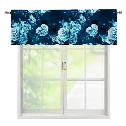 Blue Rose Floral Flower Pattern Print Window Valance