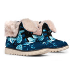 Blue Rose Floral Flower Pattern Print Winter Boots