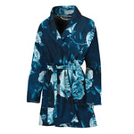 Blue Rose Floral Flower Pattern Print Women's Bathrobe