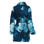 Blue Rose Floral Flower Pattern Print Women's Bathrobe