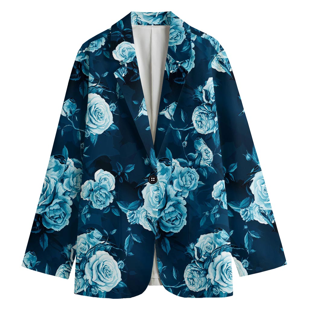 Blue Rose Floral Flower Pattern Print Women's Blazer