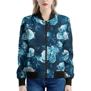 Blue Rose Floral Flower Pattern Print Women's Bomber Jacket