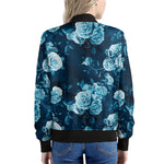 Blue Rose Floral Flower Pattern Print Women's Bomber Jacket