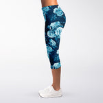Blue Rose Floral Flower Pattern Print Women's Capri Leggings