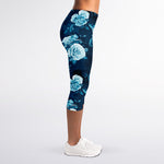 Blue Rose Floral Flower Pattern Print Women's Capri Leggings