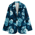 Blue Rose Floral Flower Pattern Print Women's Cotton Blazer