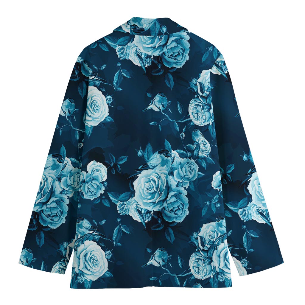 Blue Rose Floral Flower Pattern Print Women's Cotton Blazer