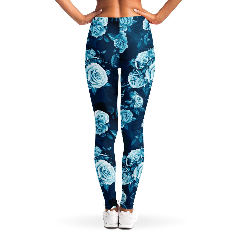 Blue Rose Floral Flower Pattern Print Women's Leggings