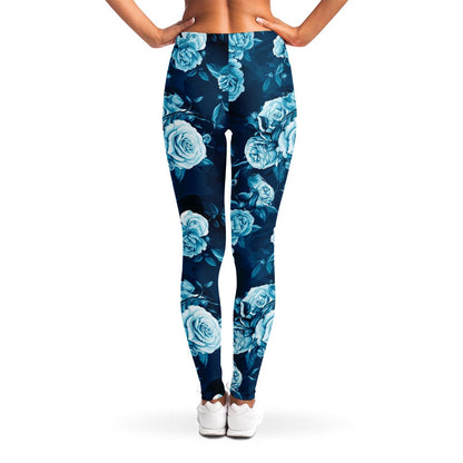 Blue Rose Floral Flower Pattern Print Women's Leggings