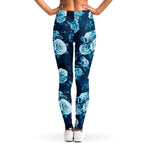 Blue Rose Floral Flower Pattern Print Women's Leggings