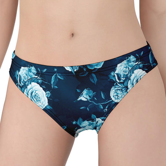 Blue Rose Floral Flower Pattern Print Women's Panties