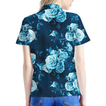 Blue Rose Floral Flower Pattern Print Women's Polo Shirt