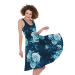 Blue Rose Floral Flower Pattern Print Women's Sleeveless Dress