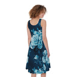 Blue Rose Floral Flower Pattern Print Women's Sleeveless Dress