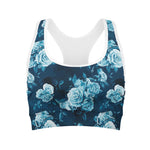 Blue Rose Floral Flower Pattern Print Women's Sports Bra